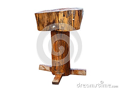 Old handmade stool chair on white. Stock Photo
