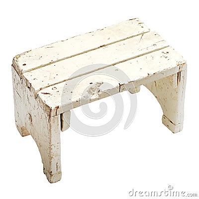 Old handmade stool on white background Stock Photo
