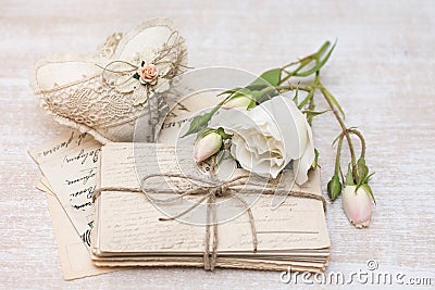 Old letters, flowers and decoration Stock Photo