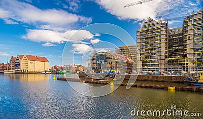 Old harbor canal on Old Town, Gdansk, Poland Editorial Stock Photo
