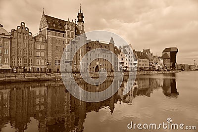 Old Harbor of Gdansk With Medieval Mast Crane Editorial Stock Photo