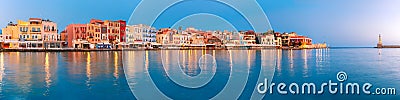 Old harbour at sunrise, Chania, Crete, Greece Stock Photo