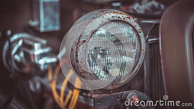 Old Headlamp Car Front View Stock Photo
