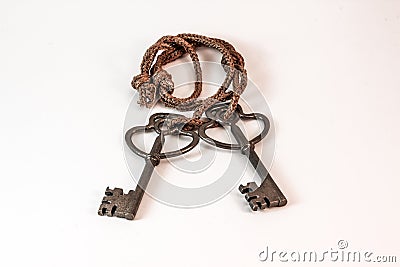 Old heavy brass keys Stock Photo