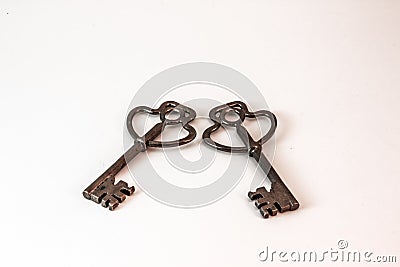 Old heavy brass keys Stock Photo