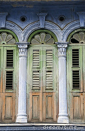 Old heritage windows, Penang Stock Photo