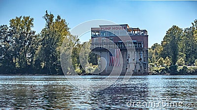 Old historic pump building restored to pump house restaurant Stock Photo