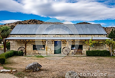 An old historic stone-built building in the Hurunui district of the Canterbury Region on the of the South Island of New Zealand Editorial Stock Photo