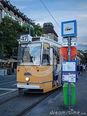 An old historic tram in Budapest, Hungary Editorial Stock Photo