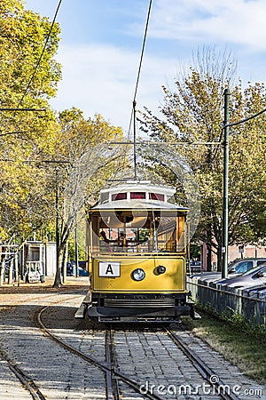 Old historic streetcar in Lowell Stock Photo