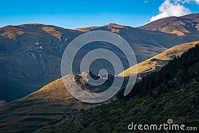 Old historical fortress in Dartlo, high mountain region Tusheti, Georgia Stock Photo