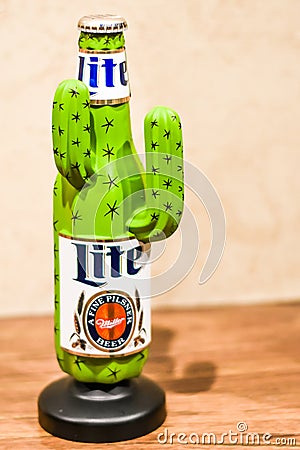 Miller Light Beer Tapper Shaped like a Cactus Editorial Stock Photo