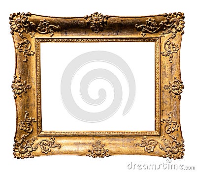 old horizontal wide golden rococo picture frame Stock Photo