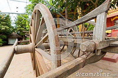 Old horse drawn wooden cart on display in Siem Reap, Cambodia Stock Photo