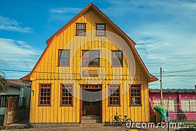 Old house and bike in a street of Cambara do Sul Editorial Stock Photo