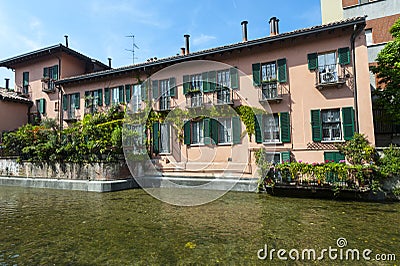 Old house on the Martesana canal (Milan, Italy) Stock Photo