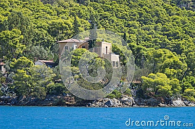 Old house by the sea, Poros island Stock Photo