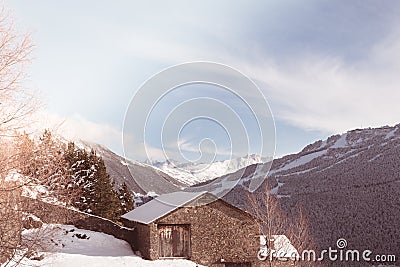 Snow in the brige in Ransol, Andorra Stock Photo