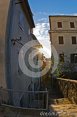 Old houses at backstreets of Piran, small coastal town in Istria Stock Photo