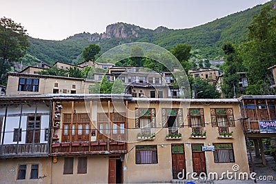 The old houses below the moutain of Masuleh village, Gilan province, Iran Editorial Stock Photo