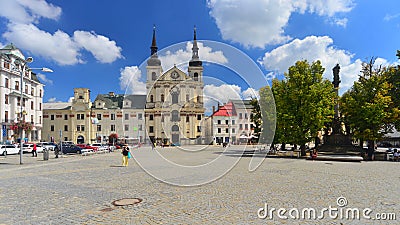 Old houses and a church in Jihlava, Czech Republic Editorial Stock Photo