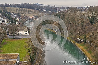 Old houses in the historic city centre of the swiss city of Bern with Aare river Editorial Stock Photo
