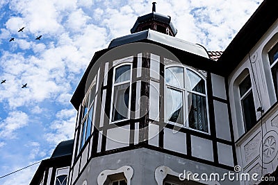 Old houses. The house in Colombage. Half-timbered houses. Stock Photo