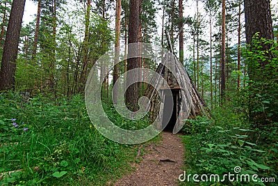 Old hovel of ancient altai people Stock Photo