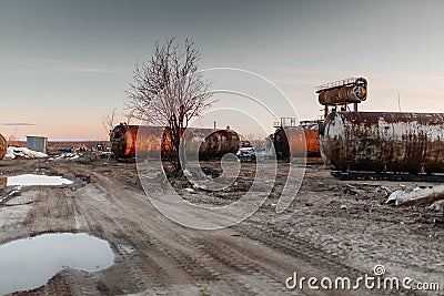 Destroyed By A Separator. Equipment for the separation of oil. Modular oil treatment plant. Stock Photo