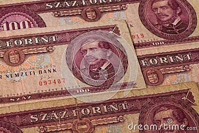 Old Hungarian banknotes on the table Stock Photo