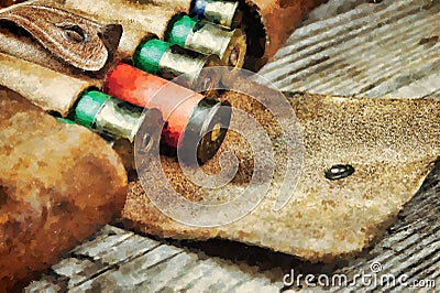 Old hunting cartridges and bandoleer Stock Photo