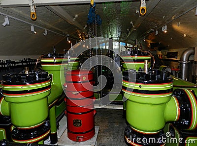 London, United Kingdom. Tower Bridge machine room. Editorial Stock Photo