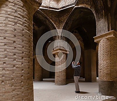 Old hypostyle hall of Jameh or Jame Mosque, Iran`s oldest mosque in Isfahan Editorial Stock Photo