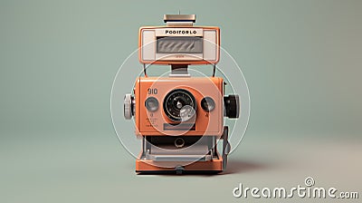 Old imaginary orange Polaroid camera front view Stock Photo