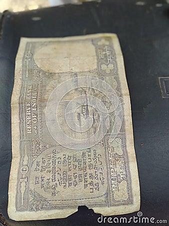 Old Indian currency 10 rupees only Indian country old money Stock Photo