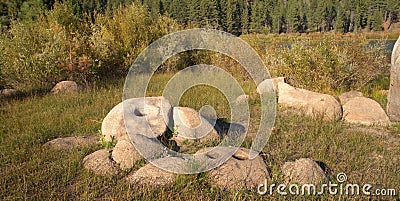 Old Indian grinding rocks Stock Photo