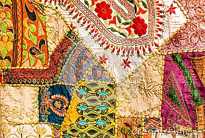 Old Indian patchwork carpet. Rajasthan, India Stock Photo