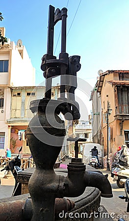 Old indian style heritage handpump from ahmedabad Editorial Stock Photo