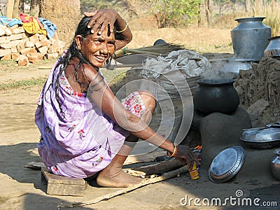 Old indian tribal woman in the tribal village Editorial Stock Photo