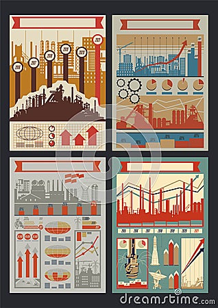 Old Industrial Infographic Template Set Vector Illustration