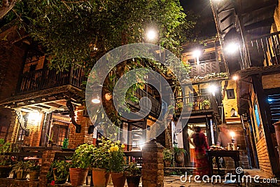 The Old Inn at night in Bandipur, Nepal Editorial Stock Photo