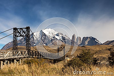 Old iron bridge at Torres del Paine Stock Photo