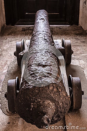 Old iron cannon in Alcazaba Stock Photo