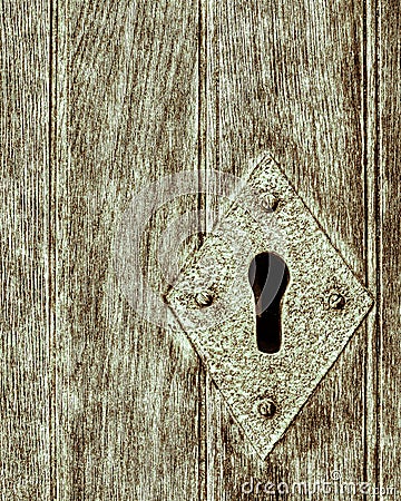 Old Iron Door Key Hole on Wooden Doors HDR Stock Photo