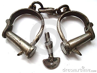 Old iron handcuffs Stock Photo