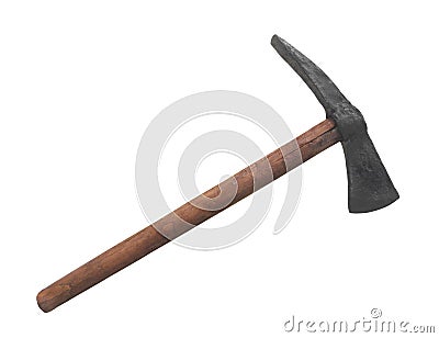 Old iron pick axe isolated. Stock Photo