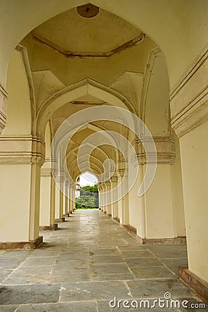 Old Islamic Architectural art Walking Corridorsand Well Stock Photo