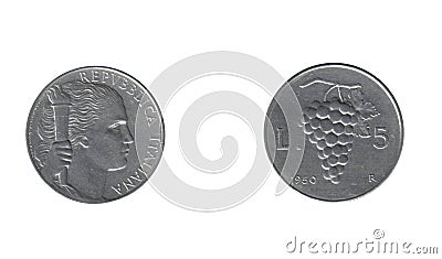 Old italian five lire Stock Photo