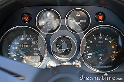 Old italian sports car gauges Editorial Stock Photo