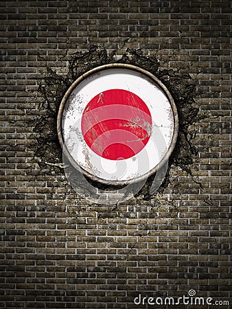 Old Japan flag in brick wall Stock Photo